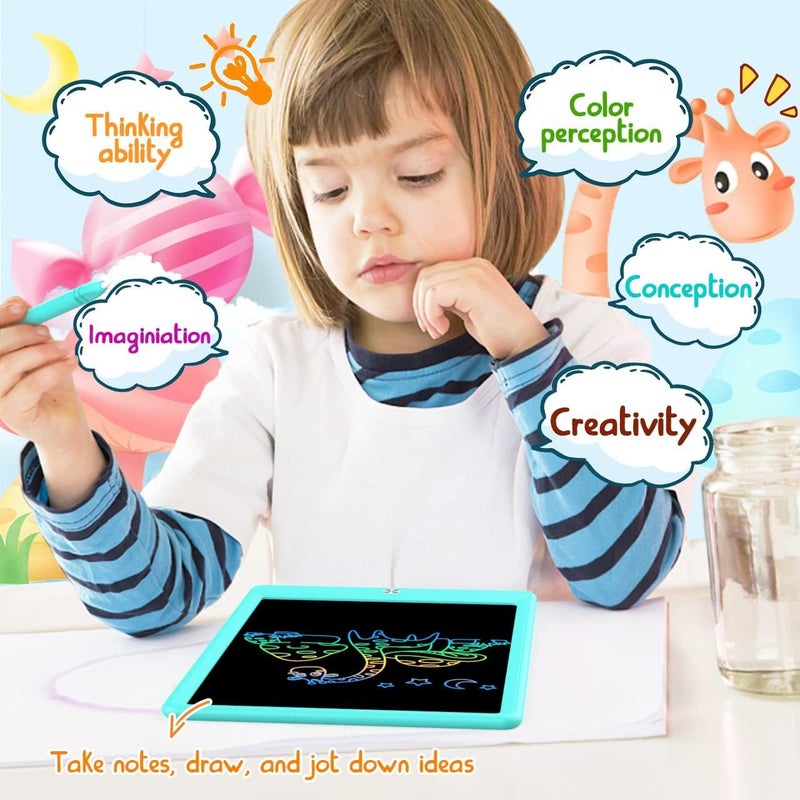 BUKEBU لوحة كتابة LCD، لوحة رسم ملونة، جهاز لوحي إلكتروني للرسم، ألواح رسم، هدايا سفر للأطفال من 3 إلى 8 سنوات (10.5 بوصة، أزرق&أزرق) - Image 5
